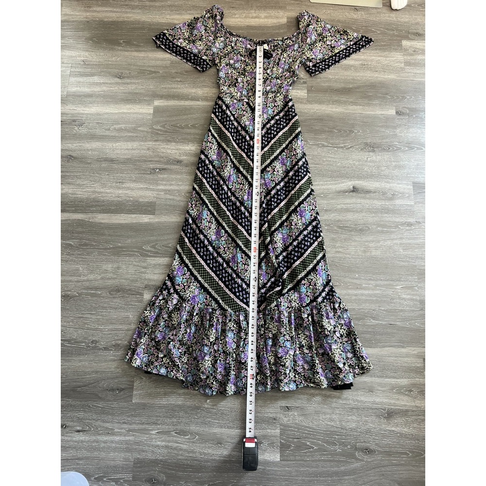 Vintage 70s Purple Floral Patchwork Maxi Dress Size S - Picture 4 of 11